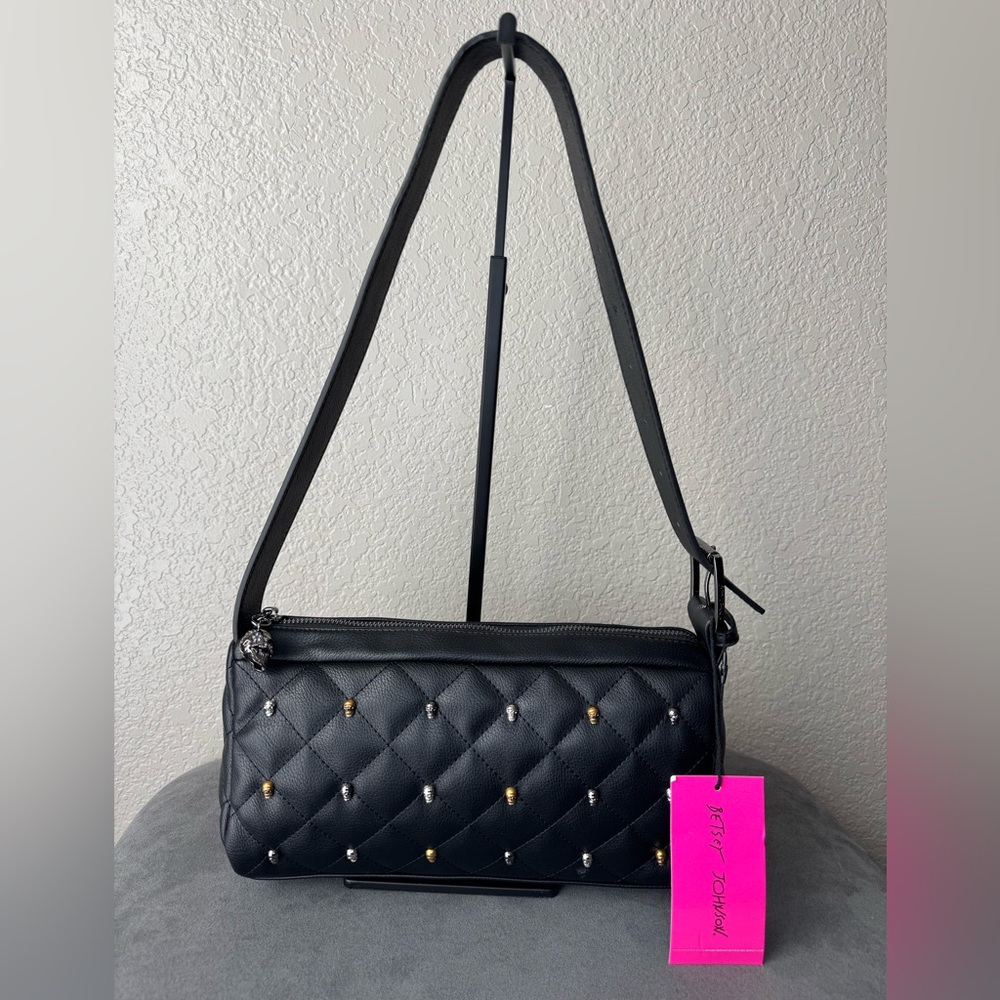 Betsey Johnson Black Quilted Skull Stud Bag NWT Punk Gothic